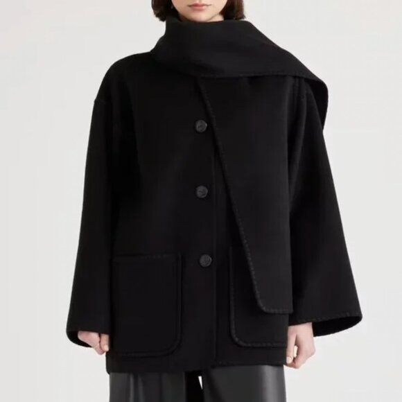 NWT Quince Double Faced Merino Wool Scarf Coat S Black - Picture 3 of 16